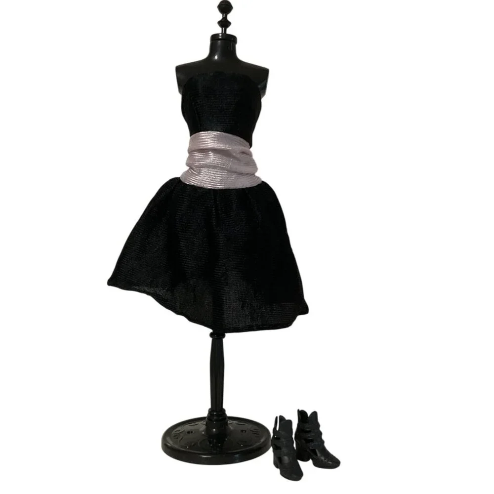 Vintage Black and Pink Fashion Doll Strapless Dress and High Heel Boots